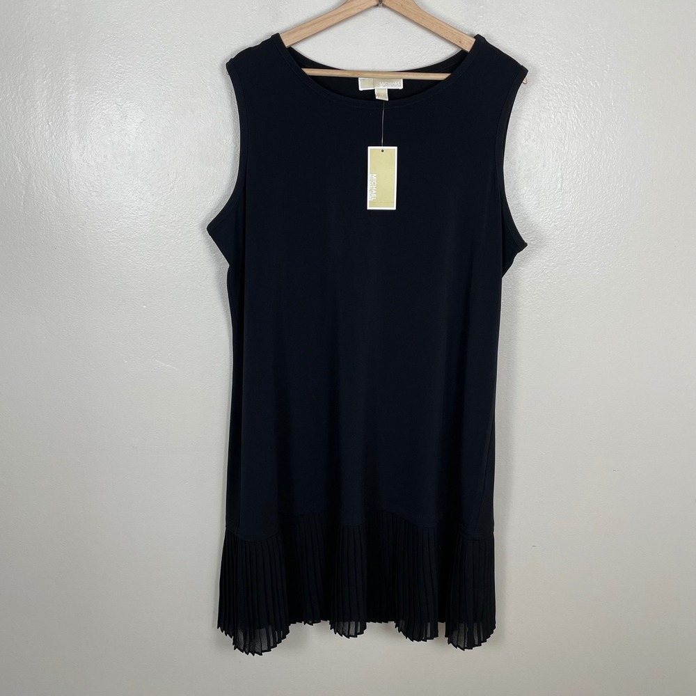 Michael Kors Women's 1X Shift Dress Black Pleated‎ Hem Sleeveless NEW